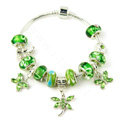925 Silver Charm Bracelets for Women Butterfly Green Crystal Murano Glass Beads Jewelry