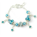 925 Silver Charm Bracelets for Women Flower Blue Crystal Murano Glass Beads Jewelry