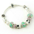 925 Silver Charm Bracelets for Women Flower Green Crystal Murano Glass Beads Jewelry