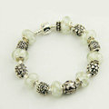 925 Silver Charm Bracelets for Women White Crystal Murano Glass Beads Jewelry