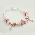 925 Silver Charm Pan Bracelets for Women Pink Crystal Murano Glass Beads Jewelry