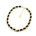 Fashion Weave Leather Rope Gold Plated Choker Bib Statement Necklace Women Jewelry