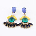 Luxury Crystal Blue Gemstone Flower Drop Stud Earrings Gold Plated Women Fashion Jewelry