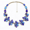 Luxury Crystal Blue Gemstone Flower charm Pendant Choker Bib Statement Necklace Women Jewelry