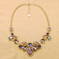 Luxury Crystal Gemstone Alloy Pendant Choker Bib Statement Necklace Women Jewelry - Purple