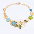 Luxury Crystal Gemstone Pearl Flower Pendant Choker Bib Statement Necklace Women Jewelry