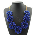 Luxury Crystal Gemstone Pendant Seven flowers Choker Statement Bib Necklace Women Jewelry - Blue