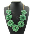 Luxury Crystal Gemstone Pendant Seven flowers Choker Statement Bib Necklace Women Jewelry - Green
