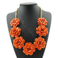 Luxury Crystal Gemstone Pendant Seven flowers Choker Statement Bib Necklace Women Jewelry - Orange
