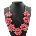 Luxury Crystal Gemstone Pendant Seven flowers Choker Statement Bib Necklace Women Jewelry - Pink