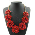 Luxury Crystal Gemstone Pendant Seven flowers Choker Statement Bib Necklace Women Jewelry - Red