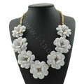 Luxury Crystal Gemstone Pendant Seven flowers Choker Statement Bib Necklace Women Jewelry - White