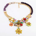 Luxury Crystal Multicolor Gemstone Alloy Flower Pendant Choker Bib Statement Necklace Women Jewelry