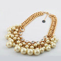 Luxury Crystal Pearl Multilayer Pendant Choker Bib Statement Necklace Women Jewelry - Beige
