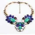 Luxury Crystal Retro Blue Gemstone charm Pendant Choker Bib Statement Necklace Women Jewelry