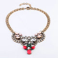 Luxury Crystal Retro Gemstone Flower Pendant Choker Bib Statement Necklace Women Jewelry - Red