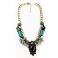 Luxury Crystal Retro Gemstone charm Pendant Choker Bib Statement Necklace Women Jewelry - Black