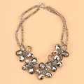 Luxury Fashion Women Exaggeration Choker Crystal Bead Flower Bib Necklace Jewelry - Gray