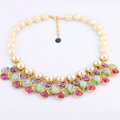 Luxury Multicolor Crystal Pearl Gemstone Flower Pendant Choker Bib Statement Necklace Women Jewelry
