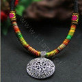 Luxury Women Choker Nation Color thread Silver Pendant Bib Necklace Handmade Jewelry
