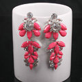Luxury women diamond crystal gem flower dangler earrings jewelry 14k GP - Rose