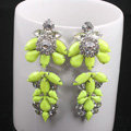 Luxury women diamond crystal gem flower dangler earrings jewelry 14k GP - Yellow