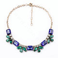 Retro Luxury Crystal Blue Gemstone Flower Pendant Choker Bib Statement Necklace Women Jewelry