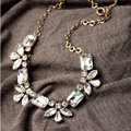 Retro Luxury Crystal White Gemstone Flower Pendant Choker Bib Statement Necklace Women Jewelry