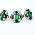 Women Retro Exaggeration Crystal Gem Alloy GP Bracelet Jewelry - Green