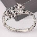 Women Retro Exaggeration Crystal leopard head Alloy GP Bracelet Jewelry - Black