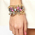 Women Retro Exaggeration Multilayer Crystal Pearl Love Bracelet Jewelry - Gold