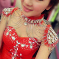 Luxury Crystal Lace Tassel Wedding Bridal Shoulder Chain Strap Shawl Necklace jewelry - Red