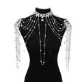 Luxury Crystal Pearl Bowknot Tassel Wedding Bridal Shoulder Chain Strap Shawl Necklace jewelry