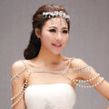 Unique Luxury Crystal Pearl Wedding Bridal Shoulder Chain Strap Shawl Necklace jewelry