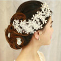 Elegant Pearl Crystal Bead Lace Flower Hairwear Wedding Bride Headband Bridal Hair Accessories