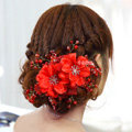 Elegant Red Crystal Bead Lace Flower Wedding Bride Headband Bridal Party Dress Hair Accessories