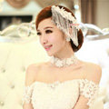 Luxury Lace Flower Tassel Crystal Bead Hairwear Wedding Bride Headband Bridal Hair Accessories