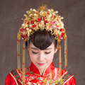 Luxury Vintage Agate Beads Tassel Phoenix Coronet Wedding Headband Bridal Cheongsam Hair Accessories