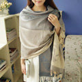 Pretty Autumn and Winter Cape Tassels Floral Print Shawl National Style Warm Long Scarf - Gray