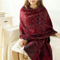 Unique Extra large Jacquard Tassels Cape Floral Print Shawl National Style Warm Long Scarf - Burgundy