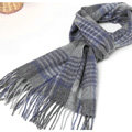 Classic Plaid Long Wool Scarf Man Winter Thicken Business Casual Cashmere Tassels Muffler - Gray Blue