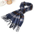 Classic Plaid Long Wool Scarf Man Winter Thicken Business Casual Cashmere Tassels Muffler - White Blue