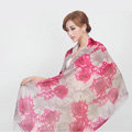 Classic Rose Flower Printing Wool Shawls Scarf Women Long Warm Pashmina Cape - Pink
