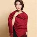 Classic Solid Color Long Wool Shawls Berber Fleece Scarf Women Winter Thicken Tassels Cape - Dark Red