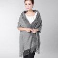 Classic Solid Color Wool Shawls Rex Rabbit Fur Scarf Women Winter Thicken Pashmina Cape - Gray