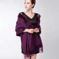 Classic Solid Color Wool Shawls Rex Rabbit Fur Scarf Women Winter Thicken Pashmina Cape - Purple