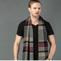 Fashion England Lattice Long Wool Scarf Man Winter Thicken Cashmere Tassels Muffler - Red+Gray