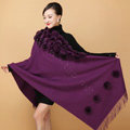 Genuine Wool Shawls Rex Rabbit Fur Thicken Scarf Women Winter Warm Solid Color Pashmina Cape - Purple
