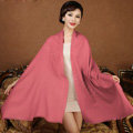 High Quality Solid Color Wool Scarf Shawls Women Winter Long Warm Pashmina Cape - Dark Pink