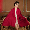 High Quality Solid Color Wool Scarf Shawls Women Winter Long Warm Pashmina Cape - Dark Red